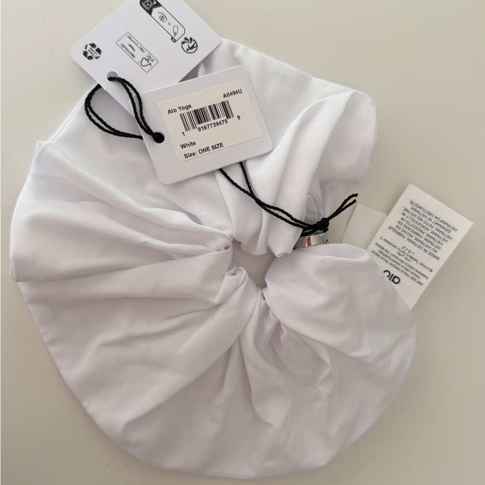 ALO White Hair Scrunchie with Silver Accent NWT - Picture 2 of 4